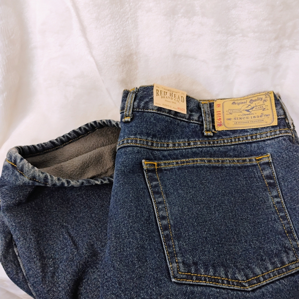 Red Head Fleece Lined Blue Jeans Mens 40x32 Denim Workwear Pants NEW NWT L